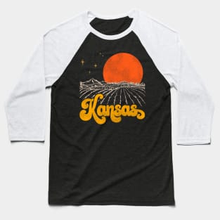 Vintage State of Kansas Mid Century Distressed Aesthetic Baseball T-Shirt